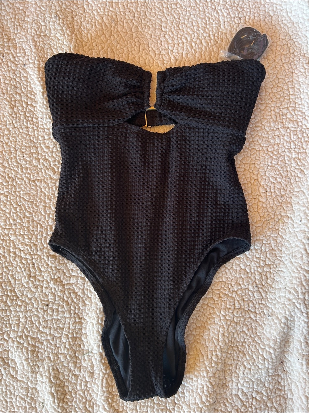 Shade & Shore Black Textured Strapless One-Piece Swimsuit